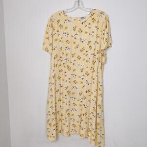 Old Navy Yellow Floral Fit & Flare Midi Dress Short Sleeve Plus Size 3X